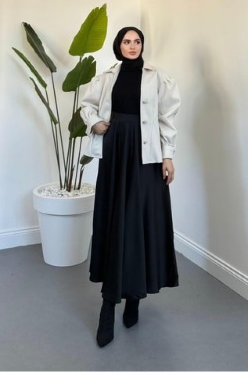 AMAYA KİLOS SATEN ETEK SİYAH