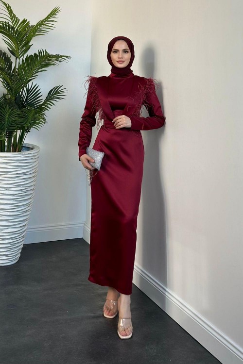 Adorle Kalem Saten Abiye Kızılçık