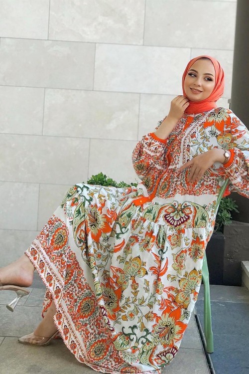 Alaçatı Viskon Elbise Turuncu