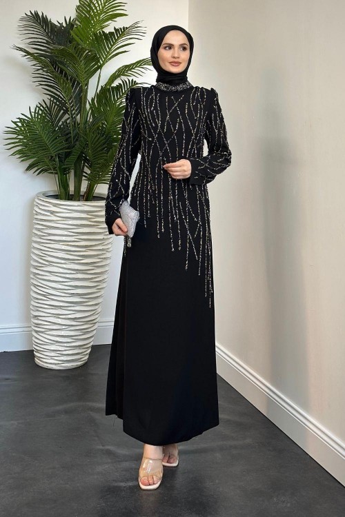Alba Sarmaşık Taşlı Abiye Siyah