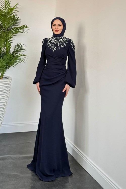 Aleda Balık Simli Abiye Lacivert