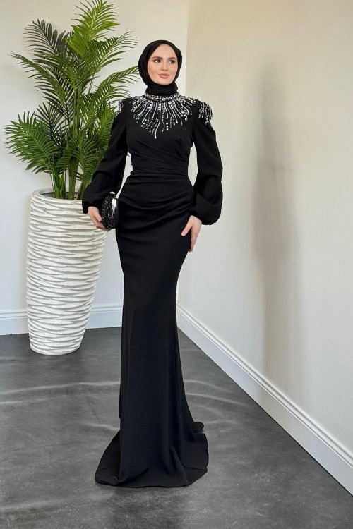 Aleda Balık Simli Abiye Siyah