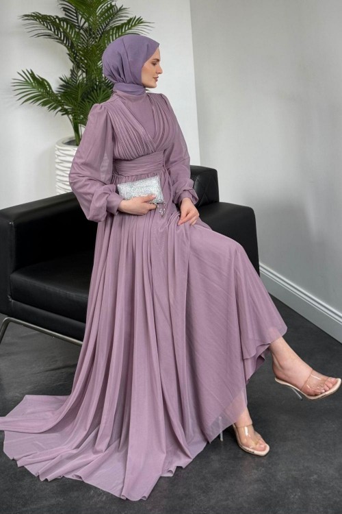 Alessi Beli Drapeli Tül Abiye Lila