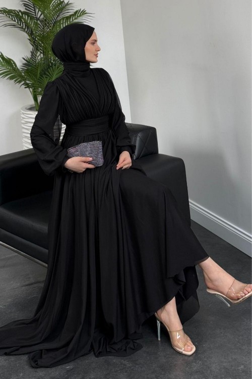 Alessi Beli Drapeli Tül Abiye Siyah