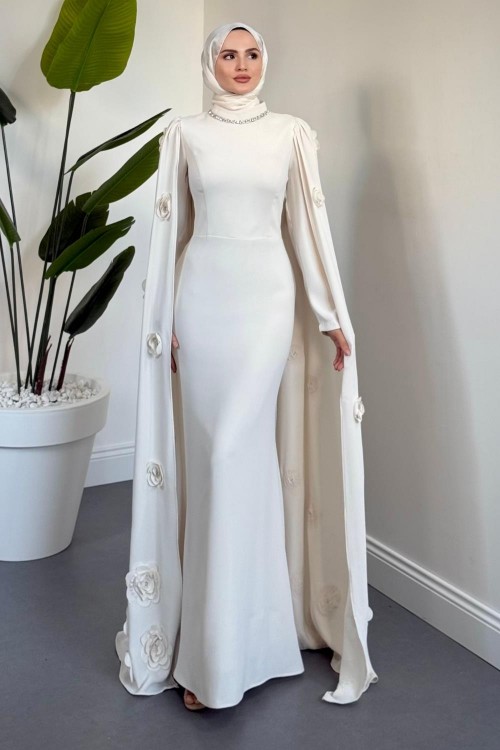 Aliya Pelerini Güllü Balık Abiye Krem