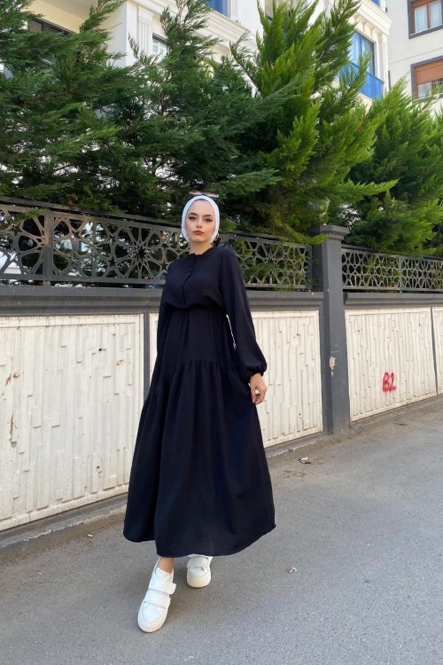 Altı Verev Parçalı Elbise Siyah