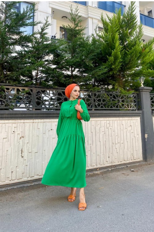 Altı Verev Parçalı Elbise Yeşil