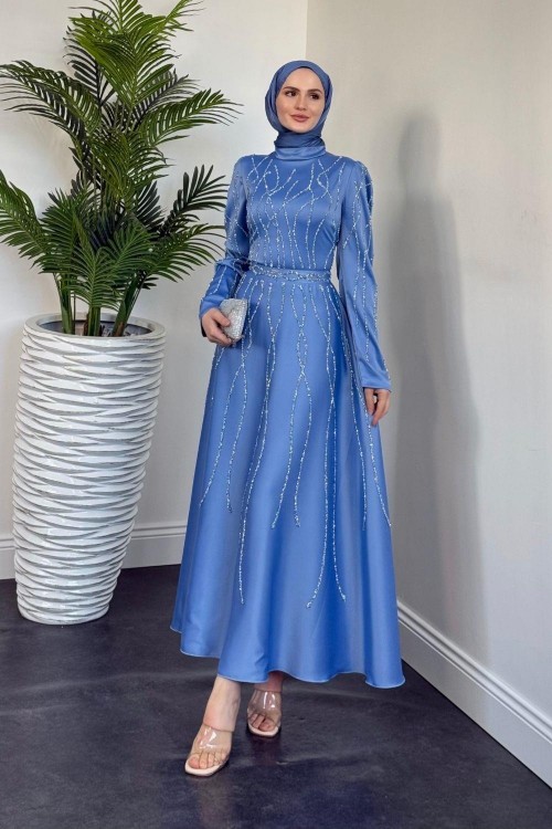 Amaris Taşlı Abiye Bebe Mavisi