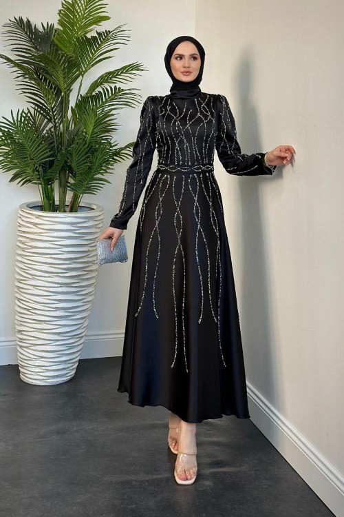 Amaris Taşlı Abiye Siyah