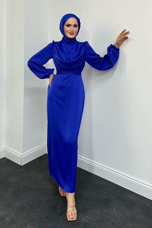 Amber Drape Detay Saten Abiye Saks