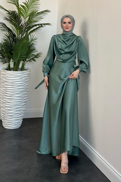 Amedea Üstü Drape Saten Abiye Mint