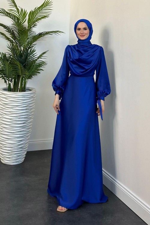 Amedea Üstü Drape Saten Abiye Sax