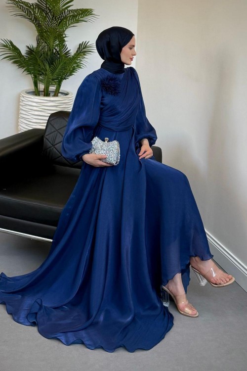 Anastasia Omzu Güllü Abiye Lacivert (GÜLSÜZDÜR)