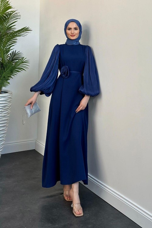 Andreina Gül Tokalı Elbise Lacivert