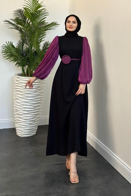 Andreina Gül Tokalı Elbise Mürdüm