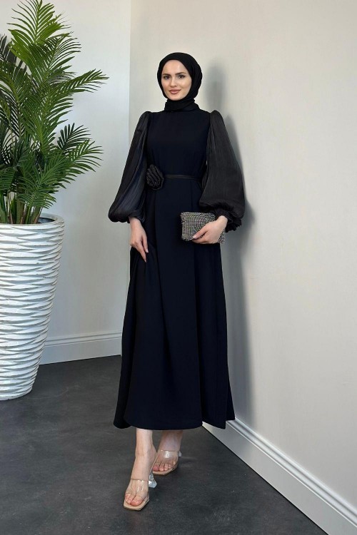 Andreina Gül Tokalı Elbise Siyah