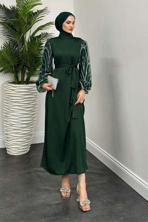 Angelica Kolları Simli Abiye Zümrüt