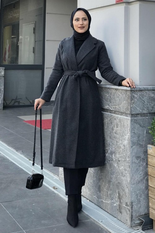 Anja Şal Yaka Kaban Füme