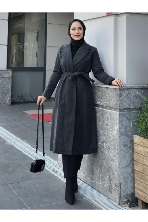 Anja Şal Yaka Kaban Füme