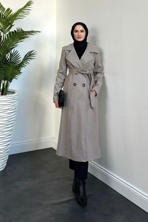 Anjali Düğmeli Astarlı Kaban Kahverengi