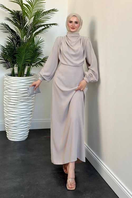 Annalisa Drape Krep Abiye Krem