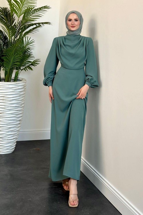 Annalisa Drape Krep Abiye Mint