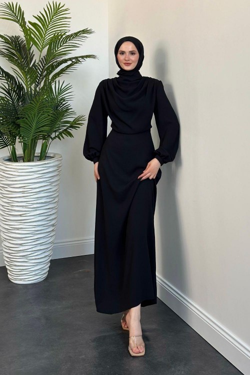 Annalisa Drape Krep Abiye Siyah