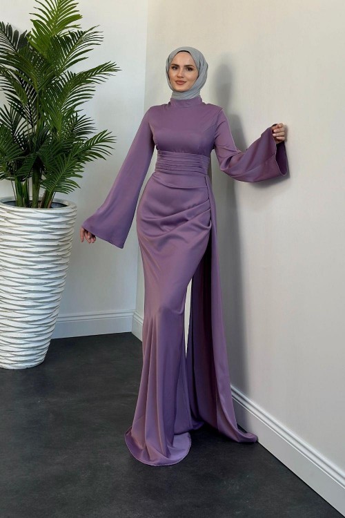 Arabella Pelerinli Saten Balık Abiye Lila