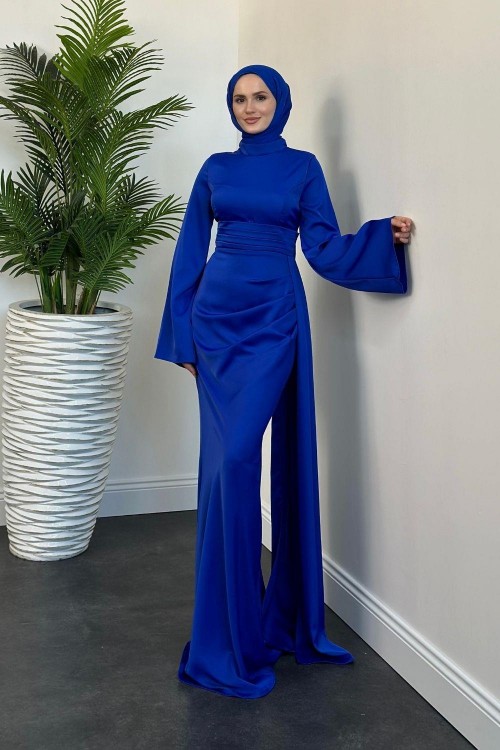 Arabella Pelerinli Saten Balık Abiye Saks