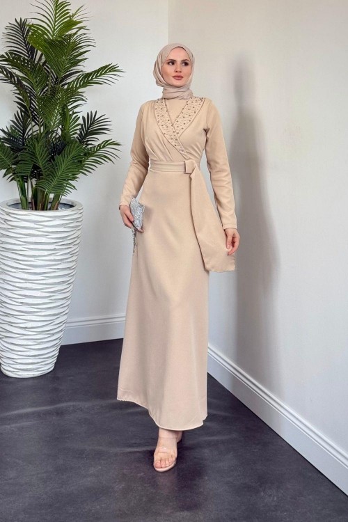 Arden Kruvaze Yaka Abiye Bej