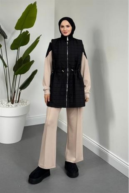 Armoni Kapitone Yelekli 3'lü Takım Siyah