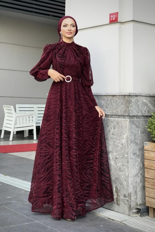 Asena Karpuz Kol Abiye Bordo