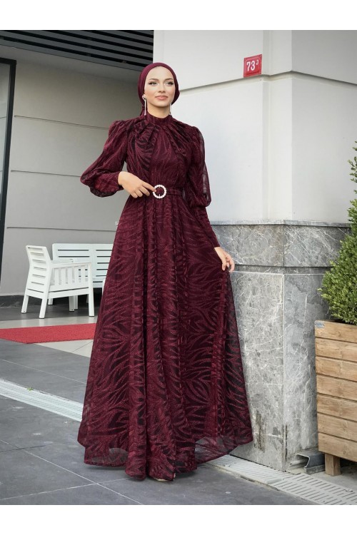 Asena Karpuz Kol Abiye Bordo