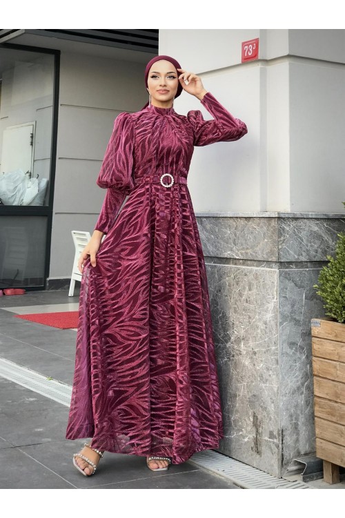 Asena Karpuz Kol Abiye Fuşya