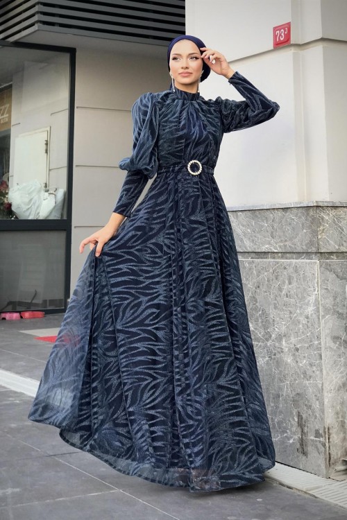 Asena Karpuz Kol Abiye Lacivert