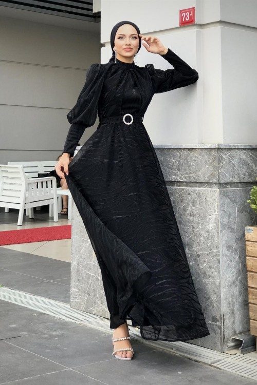 Asena Karpuz Kol Abiye Siyah