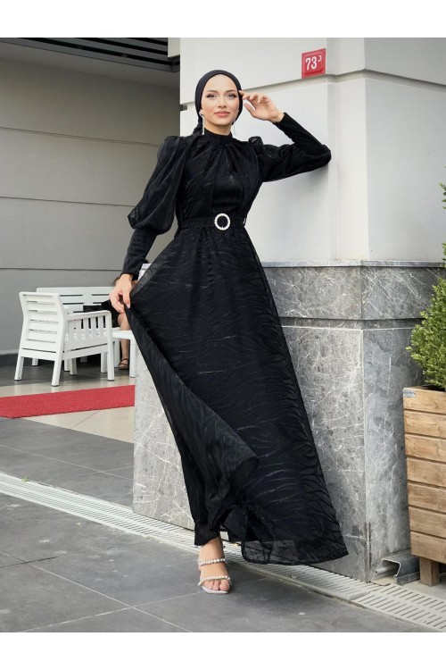 Asena Karpuz Kol Abiye Siyah