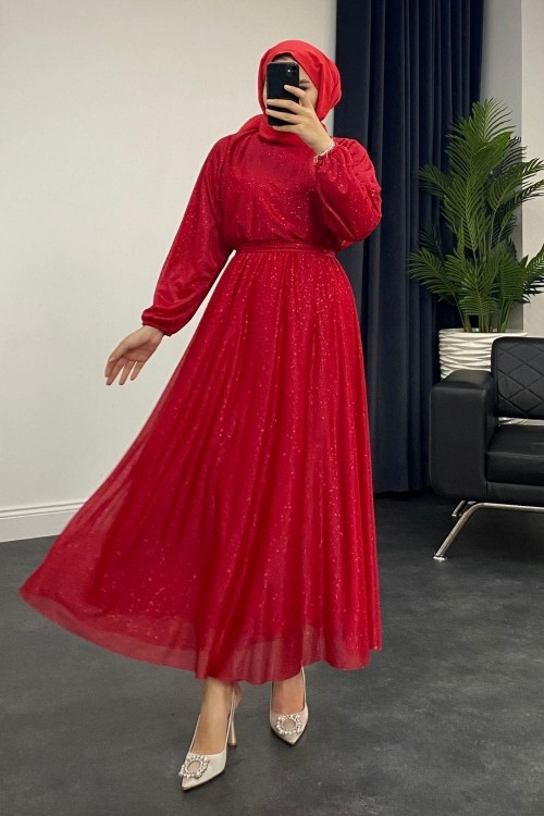 Asila Simli Abiye Kırmızı