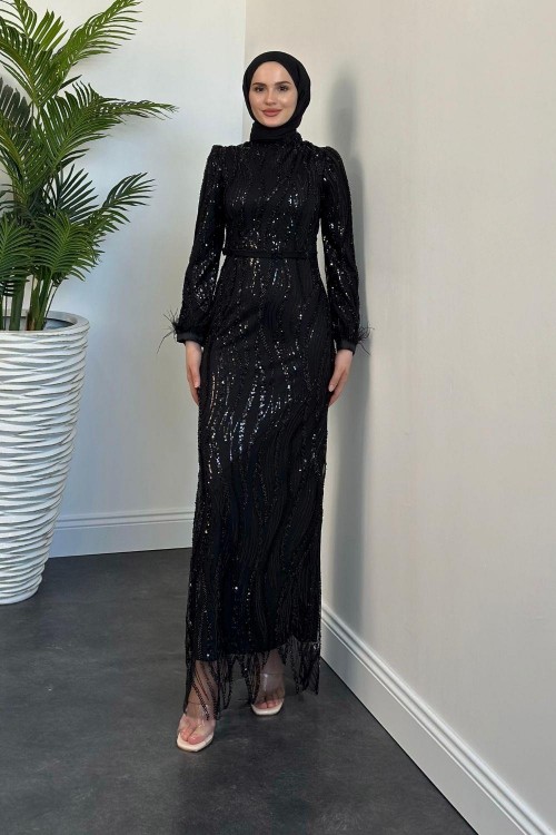 Azzura Pul Detay Abiye Siyah