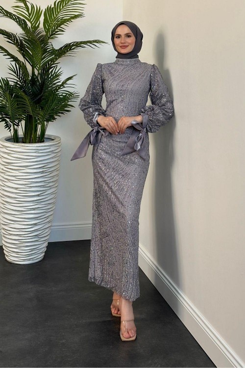 Bellanca Simli Abiye Gri