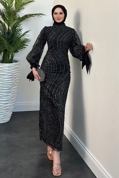 Bellanca Simli Abiye Siyah