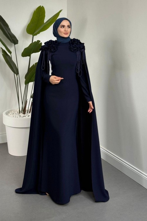Bellavere Omzu Güllü Abiye Lacivert