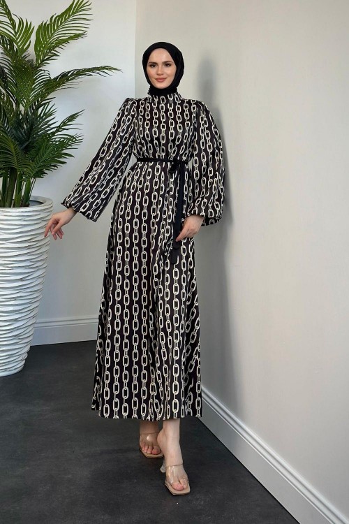 Bernatte Zincir Saten Elbise Vizon