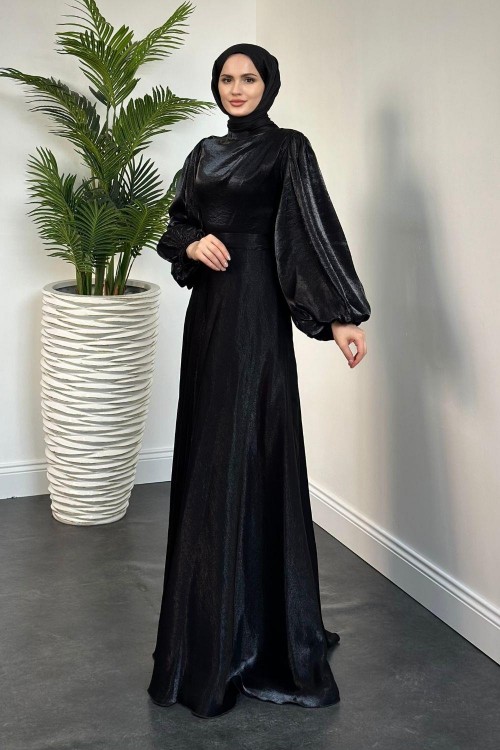 Bernelle Balon Kol Abiye Siyah