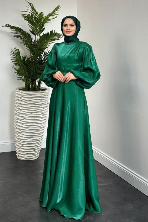 Bernelle Balon Kol Abiye Zümrüt