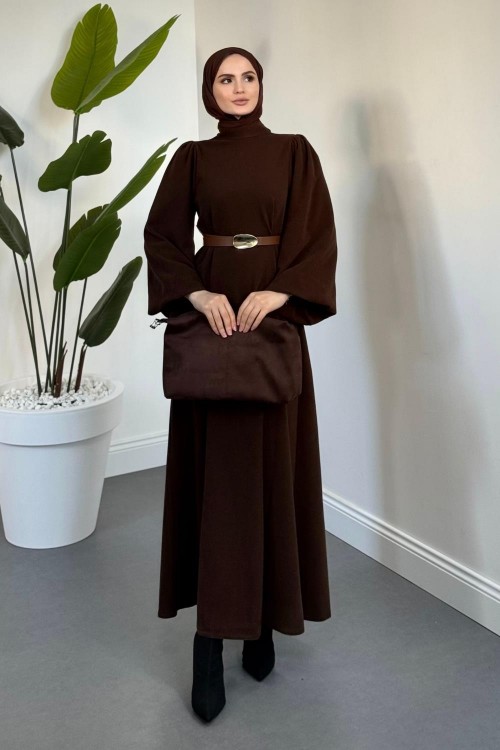 Blake Fitilli Kemerli Elbise Acı Kahve