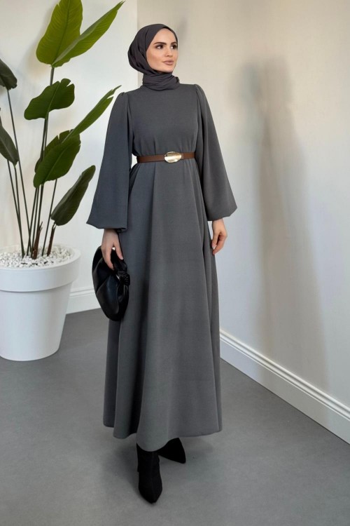 Blake Fitilli Kemerli Elbise Füme