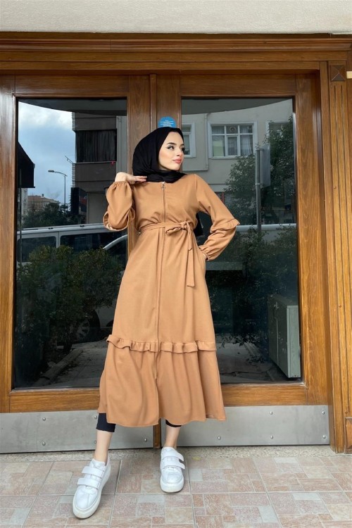 Boydan Fermuarlı Fırfırlı Kap Sütlükahve