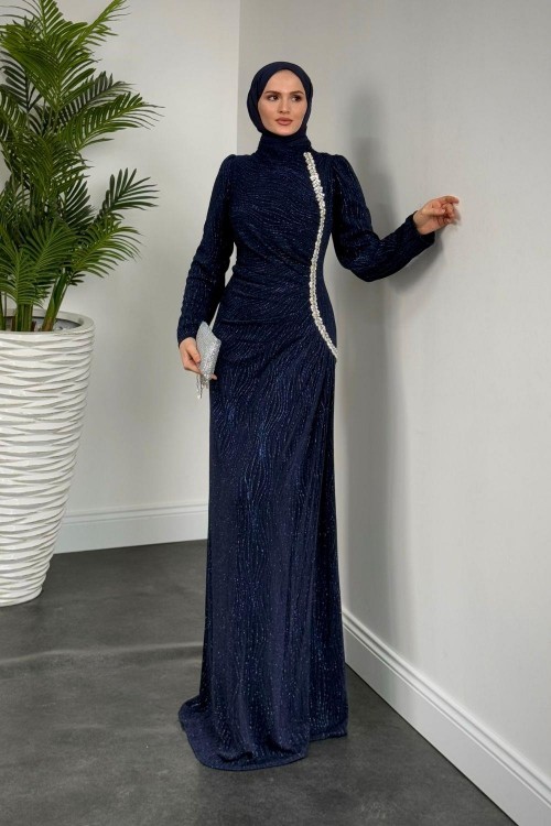 Brice Simli Yandan Taşlı Abiye Lacivert