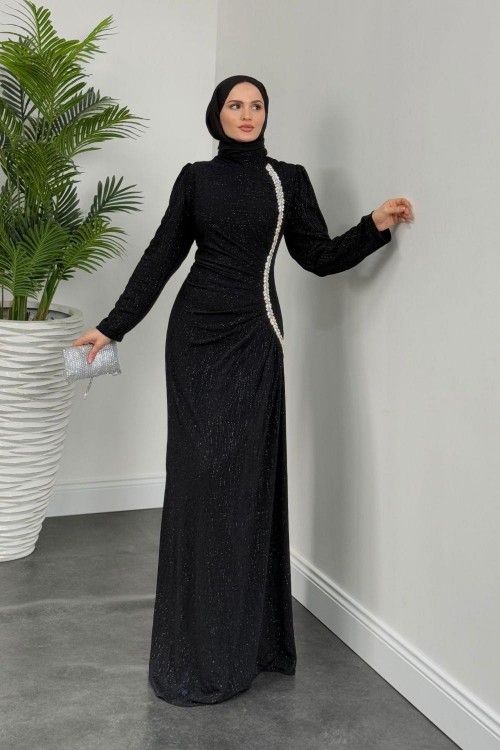 Brice Simli Yandan Taşlı Abiye Siyah 